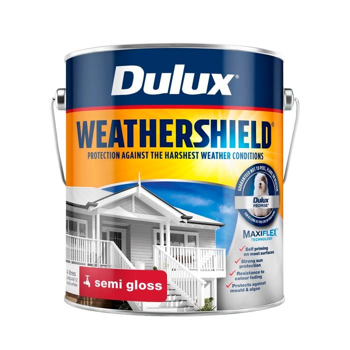 Dulux 4L Exterior Paint Weathershield Semi Gloss Vivid White - 4L
