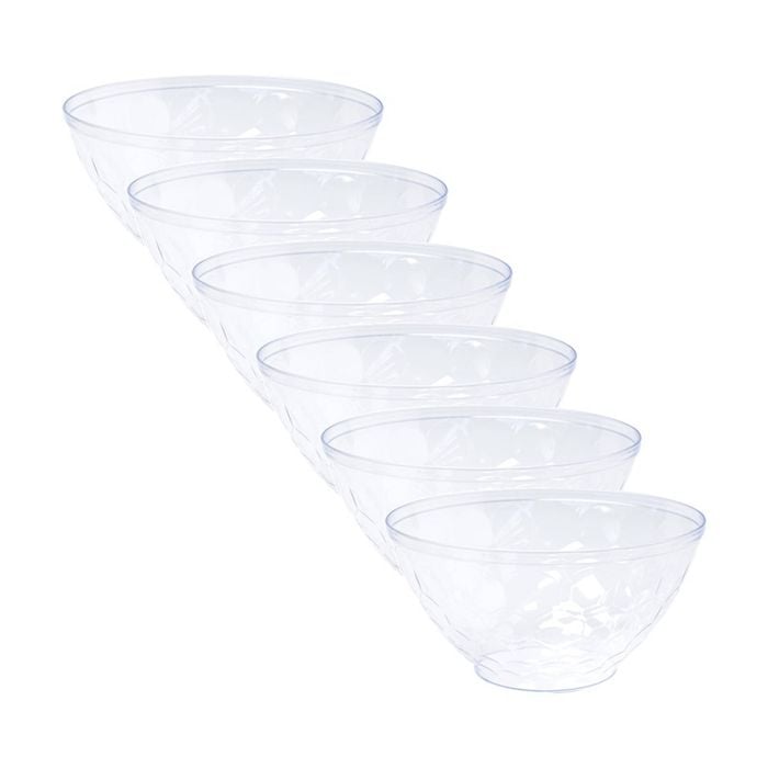 6x Partyware Heavy Duty Reusable Dimpled Salad Bowl Tableware 290mm Clear