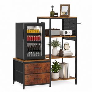 Advwin Mini Fridge Stand w/ Power Outlet, Storage, Adjustable Shelf Rustic Brown