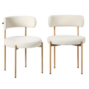 Oikiture 2x Dining Chair Round Boucle Kitchen Lounge Seats Backrest White&Natural