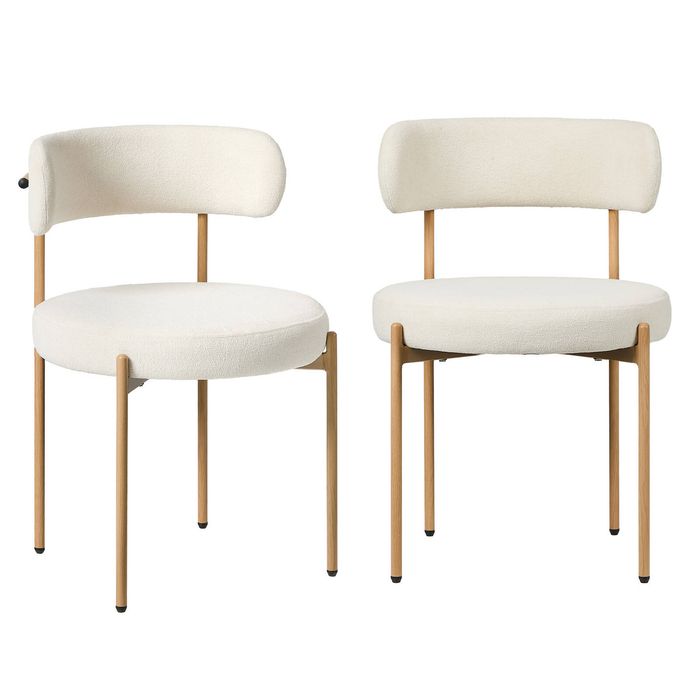 Oikiture 2x Dining Chair Round Boucle Kitchen Lounge Seats Backrest White&Natural