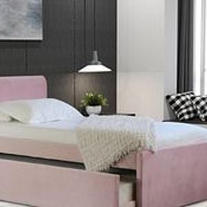 Istyle Selina King Single Trundle Storage Bed Frame Velvet Pink