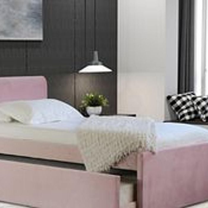 Istyle Selina King Single Trundle Storage Bed Frame Velvet Pink