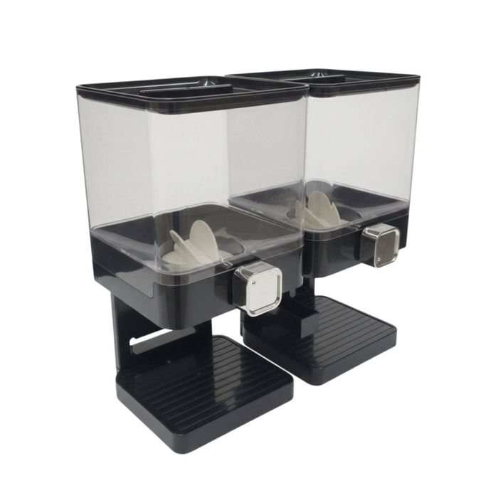 Kitchee 3.7L Double Cereal Dispenser Countertop Rice or Grain Storage Black