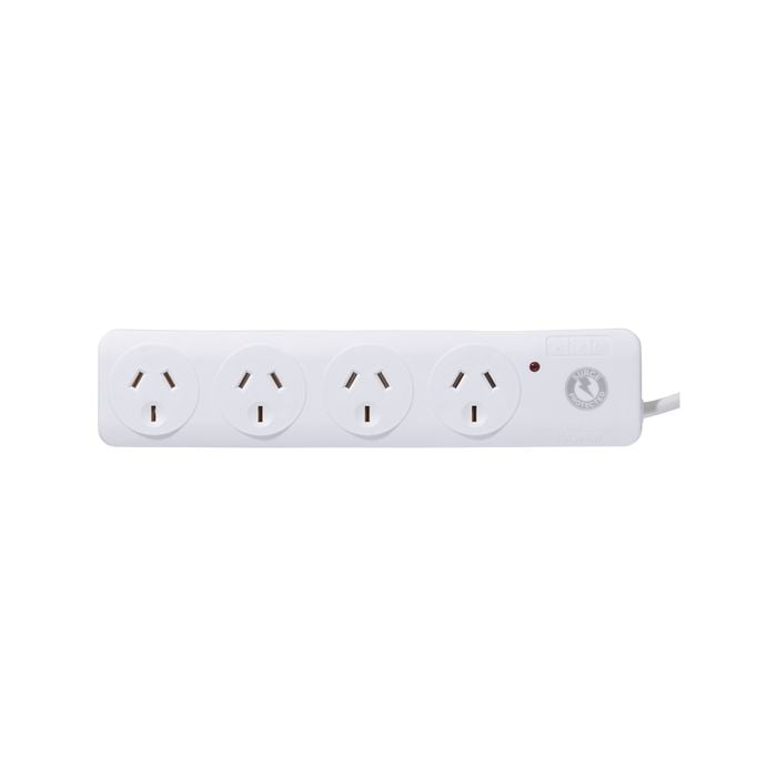 Click White 4 Outlet Surge Protection Powerboard