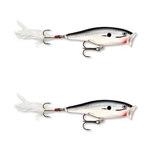 2x Rapala 9cm Skitter Pop Topwater Popper Fishing Lures - Chrome