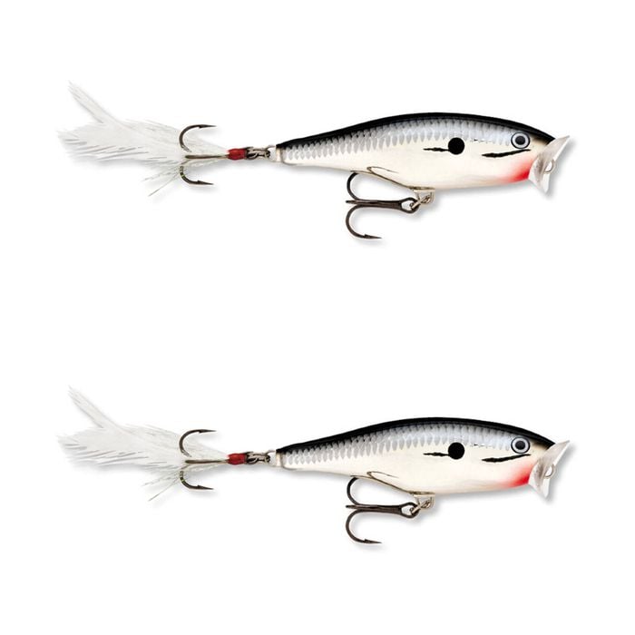 2x Rapala 9cm Skitter Pop Topwater Popper Fishing Lures - Chrome