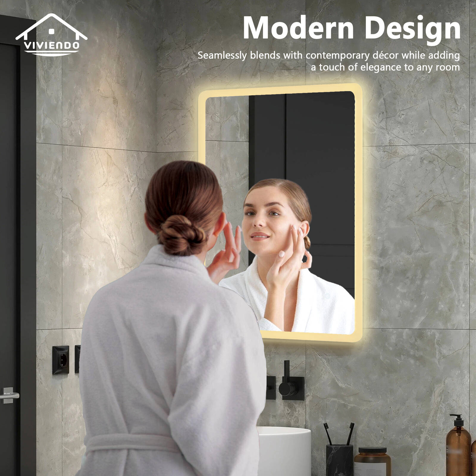 Viviendo 60x80cm Rectangular LED Wall Mirror Anti fog Vanity Bathroom Mirrors Smart Touch 60cm 3cm 80cm Bunnings Australia