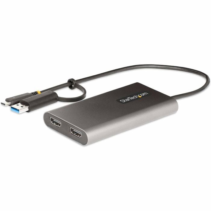 Startech.com Usb-c To Dual-hdmi Adapter, Usb-c/a To 2x Hdmi, 4k 60hz, 100w Pd Pass-through, 1ft/30cm Built-in Cable
