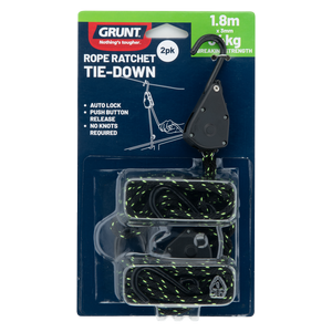 GRUNT 3mm x 1.8m Rope Ratchet Tie Downs - Pack of 2
