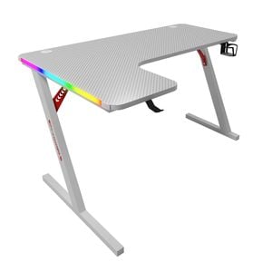 Miuz White 140cm Large Gaming Desk Rgb Carbon Fiber Finish Desktop Pc Table