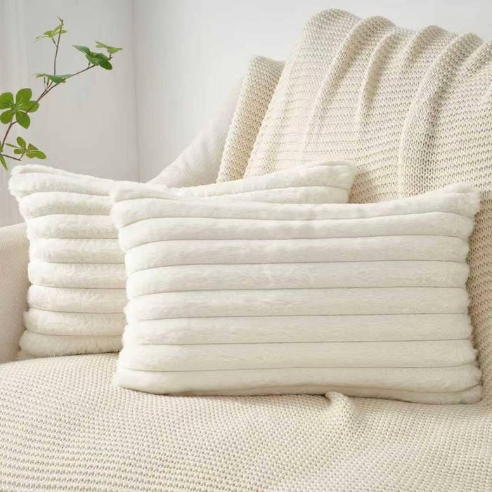 Gioia Casa Faux Fur Cushion Covers - Snow, 50cm x 30cm (Pack of 2)