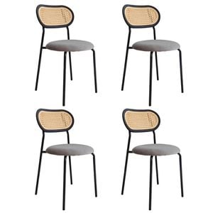 Bribrion Boho Rattan Dining Chairs Set Of 4 Grey Velvet