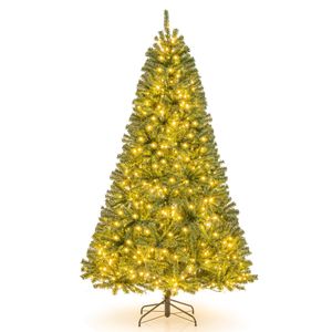 Costway 2.1M Christmas Tree 1000 Tips 930 Warm White LED Pre-lit Hinged Xmas Decor-Green