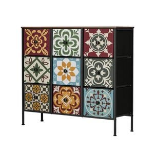 Oikiture 9 Chest Of Drawers Retro Tallboy Dresser Multi-Storage Foldable Fabric