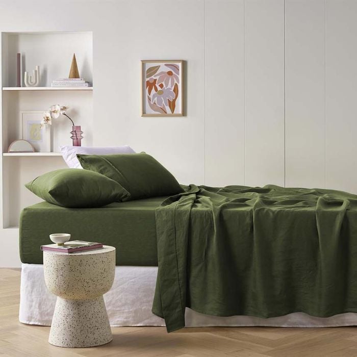 Vintage Design Homewares Super King Olive  French Linen Sheet Set