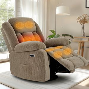 Ufurniture Luxury Velvet Electric Recliner Chair with Heat & 8-Point Massage – 270° Swivel Lounge Armchair Brown