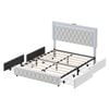 Ufurniture Led Bed Frame Queen Size With 4 Storage Drawers Charging Velvet Button Tufted Bed, Beige