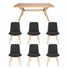7-Piece Dining Set | Doreen Wood Dining Table 180cm & Cozy Upholstered Dining Chair | Natural - Dark Grey Fabric