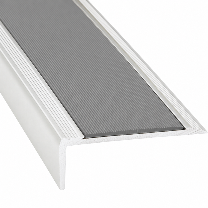 Duratac 1200mm Clear Aluminium Stair Nosing with Grey Vinyl Insert and Csk Holes - 5 Pack
