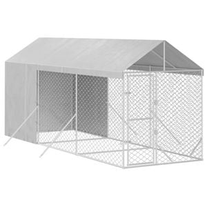 vidaXL Dog Kennel Outdoor Dog Crate Dog House with Roof Silver Galvanised Steel 2x6x2.5 m
