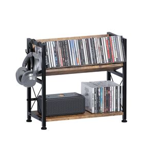 Advwin 2 Tier Desktop Bookshelf, V-Shape Desk Shelf with Tilted Book Storage for Home Office, Rustic Brown