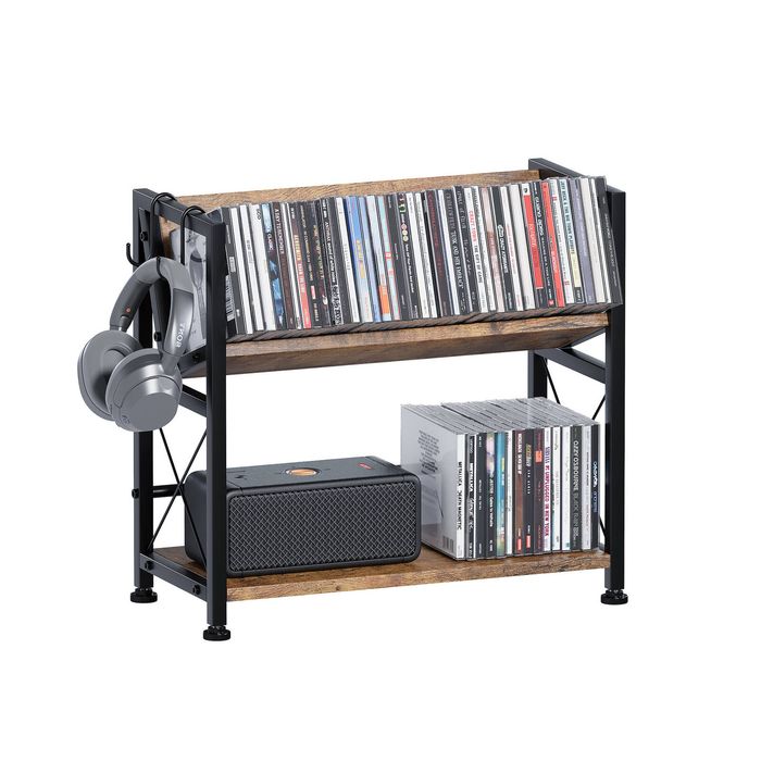Advwin 2 Tier Desktop Bookshelf, V-Shape Desk Shelf with Tilted Book Storage for Home Office, Rustic Brown