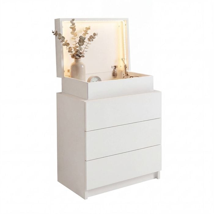 Advwin LED Nightstand with 3  Drawers and Hidden Storage White