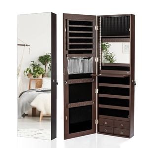 Costway Led Full-length Mirror Jewelry Cabinet Brown