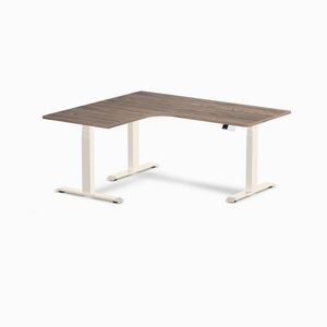 Desky L-Shape Melamine Sit Stand Desk Wheat Frame 160x140cm Left Return - Natural Walnut