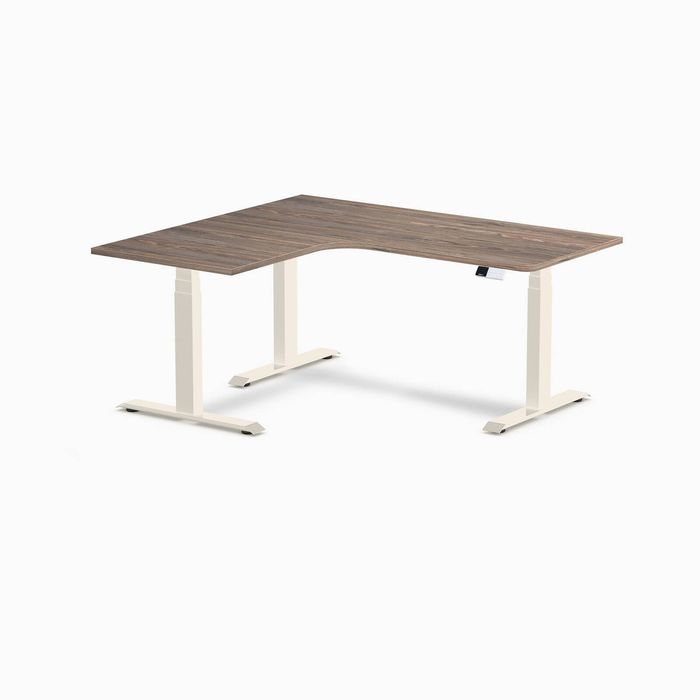 Desky L-Shape Melamine Sit Stand Desk Wheat Frame 160x140cm Left Return - Natural Walnut
