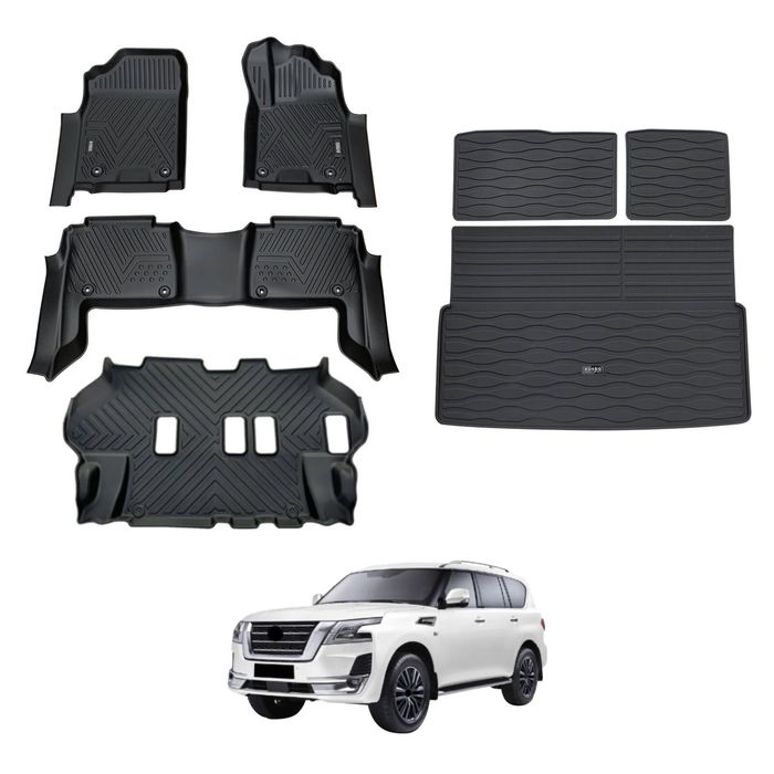 AUSGO Floor Mats & Boot Liner Set for Nissan Patrol Y62 2012-Onwards Car Floor Liners Cargo Mat