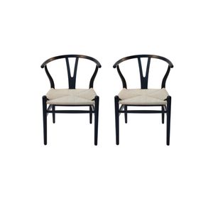 SK Designer Living | Pack of 2 | Replica Hans Wegner Wishbone Chair - Black & Natural