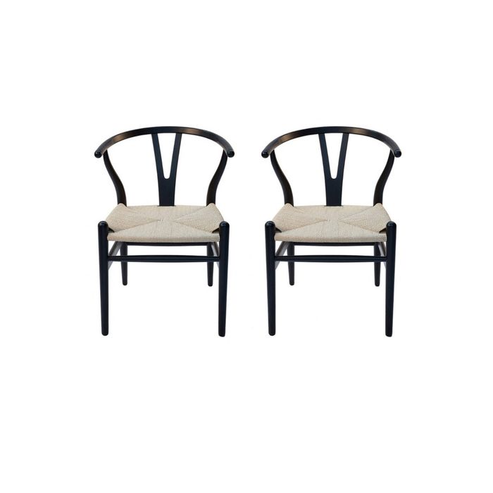 SK Designer Living | Pack of 2 | Replica Hans Wegner Wishbone Chair - Black & Natural