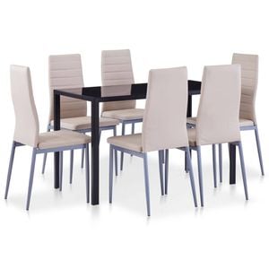 vidaXL 7 Pieces Dining Set Cappuccino 6 Chairs Tempered Glass Kitchen Table