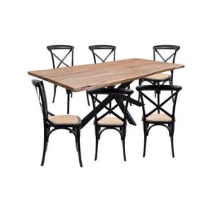 Lantana 7pc 210cm Dining Table 6 Black X-Back Chair Set Live Edge Acacia Wood