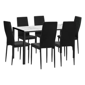 Oikiture 7PCS Rectangle 140cm Dining Table &Chairs Marble White&Black