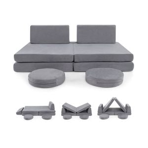 Costway 6pcs Kids Modular Play Sofa Convertible Foam Couch Set - Grey