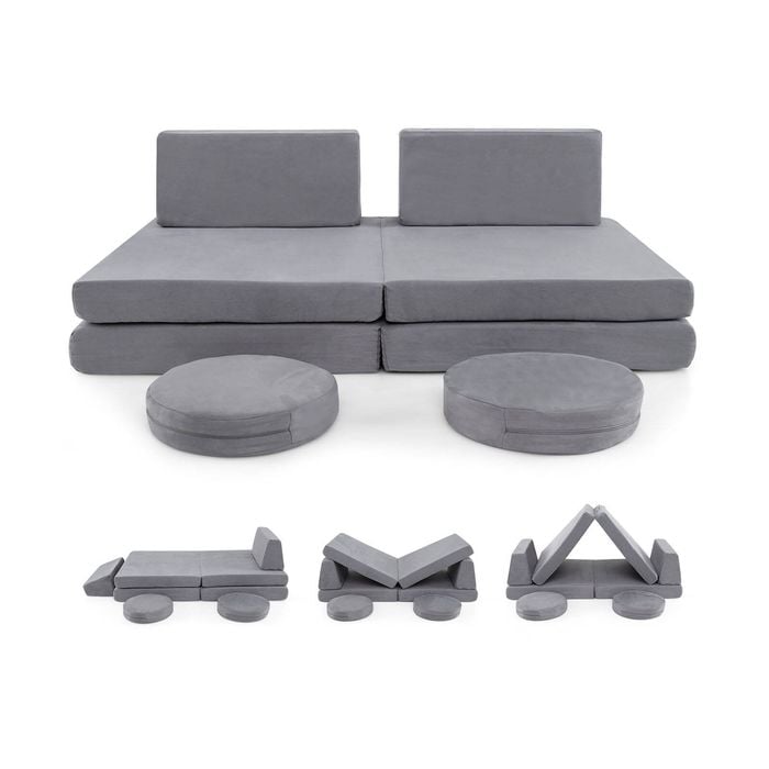 Costway 6pcs Kids Modular Play Sofa Convertible Foam Couch Set - Grey