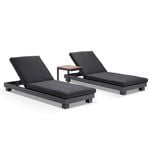 Outdoor Santorini Aluminium Sun Lounge Set In Charcoal W/ Side Table