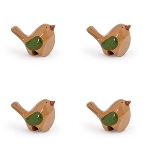 4x Decorative Stoneware Bird Singing Potter 25cm Sculpture Ornament Home Decor