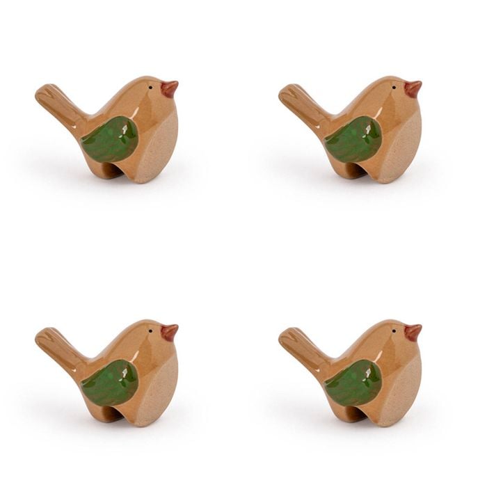 4x Decorative Stoneware Bird Singing Potter 25cm Sculpture Ornament Home Decor