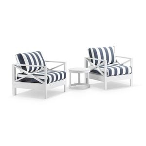 Kansas Lounge Patio Balcony Set Side Table White & Navy Stripe Cushions