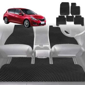 6D Diamond Car Floor Mats for Nissan Tiida 2006-2013-Full Set-Black-Outback GT