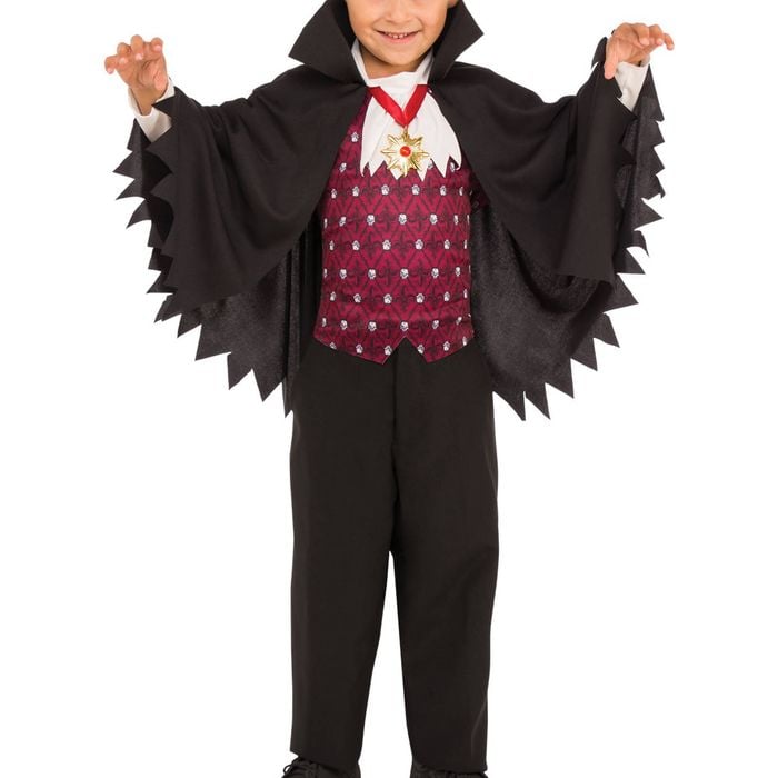 Rubie’s Classic Vampire Halloween Costume for Kids – Shirt with Cape, Jabot &amp; Medallion, Black &amp; Red Colour, 6-8 Years