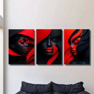 3pcs Geometric Red Makeup Print 100% Australian Made 3 x 40x60cm (Metal Print)