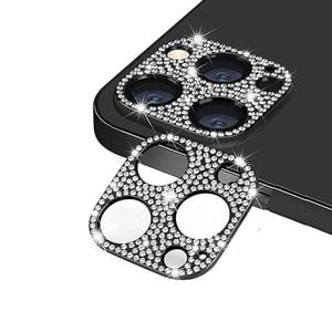 Camera Lens Protector Cover Bling Rhinestone Diamond - For Apple iPhone 14 / 14 Plus (Black)
