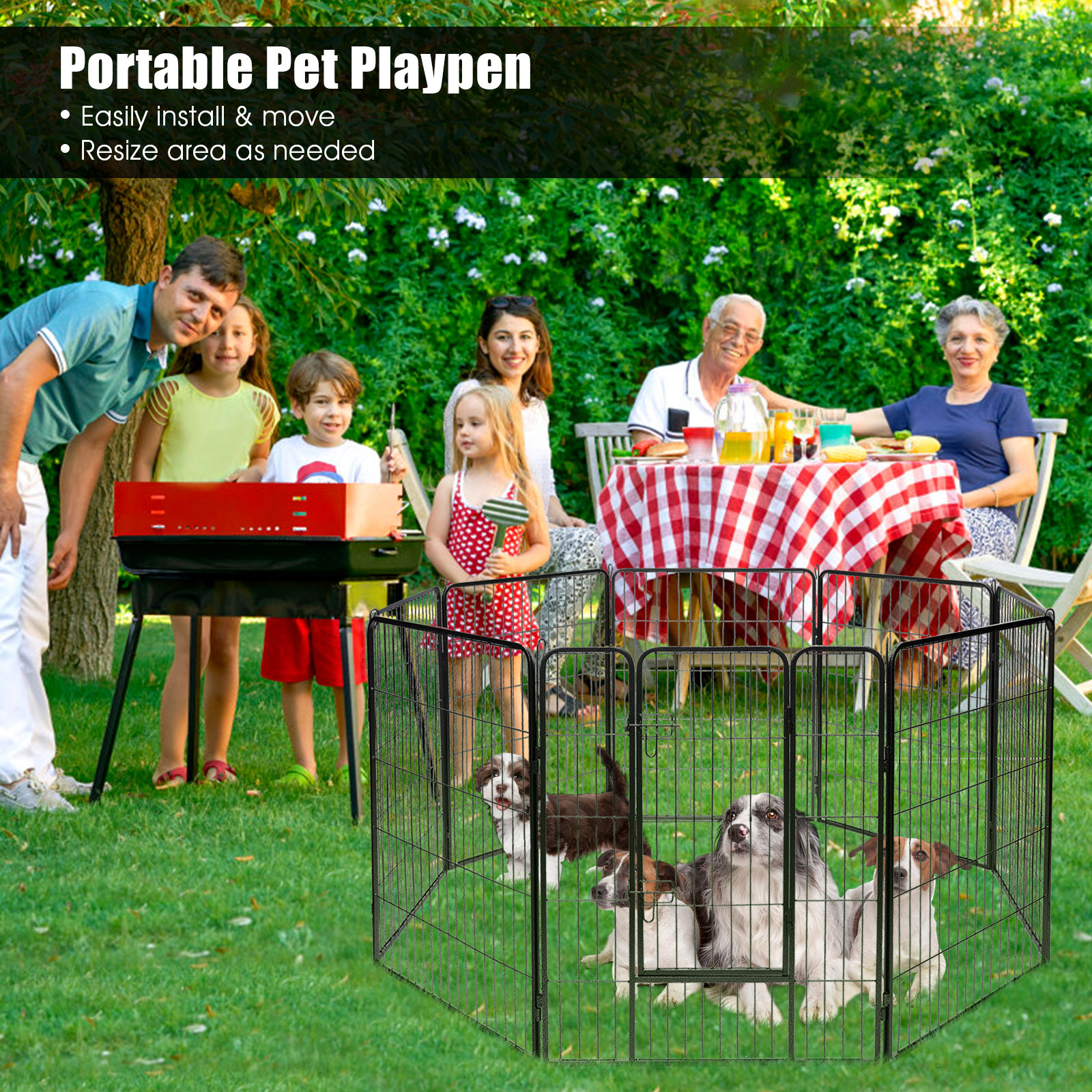 Costway 8 Panel Dog Fence Metal Folding Pet Enclosure 120cm Bunnings Australia