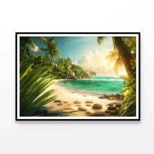 Beach with Palm Tree  Print 100% Australian Made 90x60cm  (Poster)