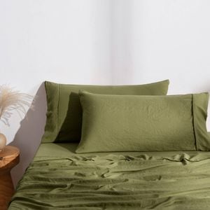 Dreamaker Superfine Washed Microfibre King Pillowcase Twin Pack Olive